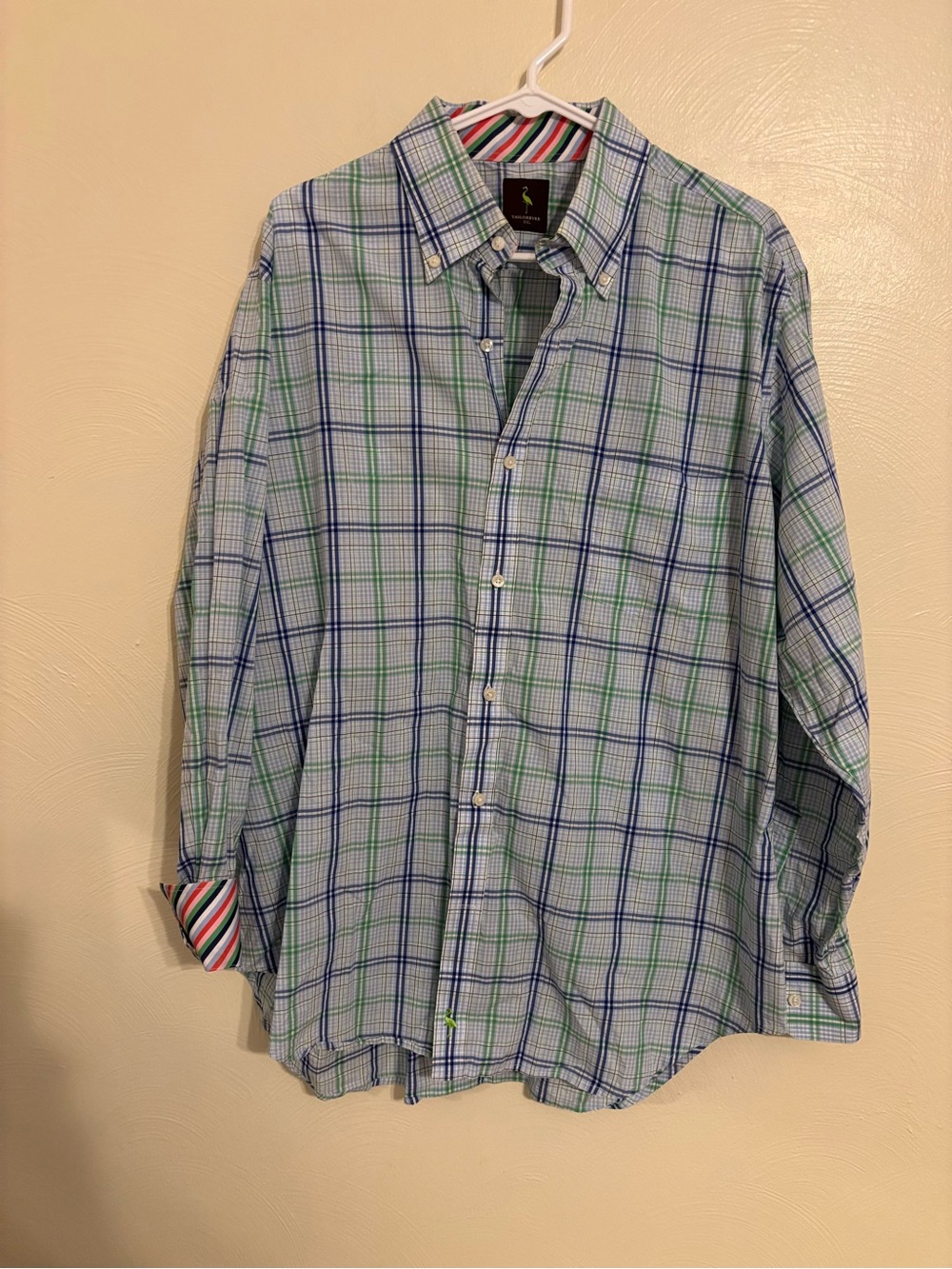 TailorByrd XXL Blue Green Plaid Button Down Shirt Cotton